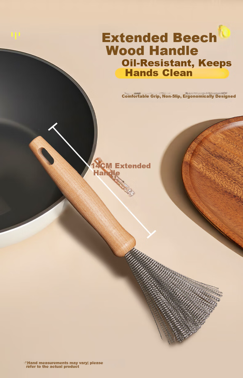 KUMBAZZ Stainless Steel Pot Brush Long Handle Kitchen Scrubber Extended Food-Grade Steel Wire Dish Brush Approximately 32cm 7