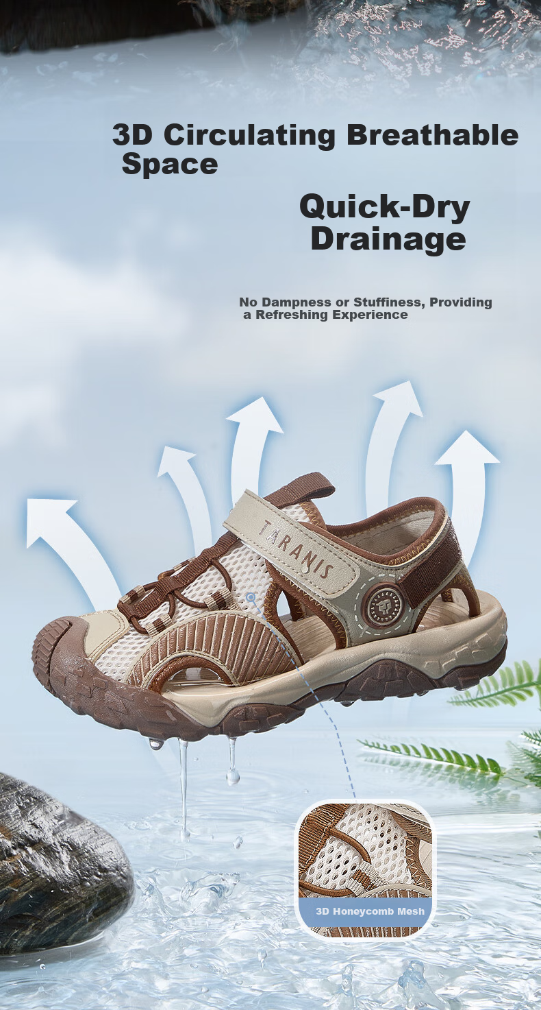 TARANIS Kids Sports Sandals Summer Boys Girls Beach Shoes Closed Toe Anti-Kick Outdoor Water Shoes Brick Brown Size 31 4