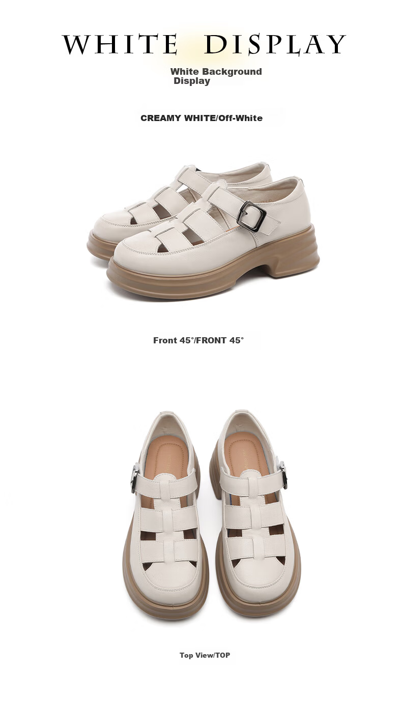 RED DRAGONFLY Women's Sandals, Summer Outdoor Wear, Cage Shoes, Women's Flats, Hollow Breathable Leather Shoes, WTK241342 Beige, Size 36 8