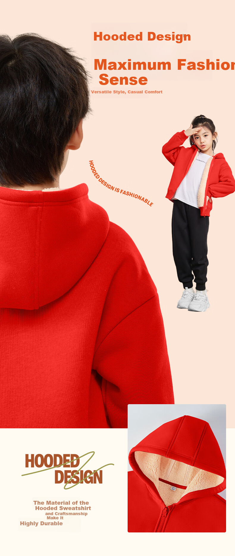 JEANSWEST Boys' Autumn Winter 2025 Fleece-Lined Hooded Sweatshirt Warm Thick Lamb Wool Cardigan for Older Kids 4