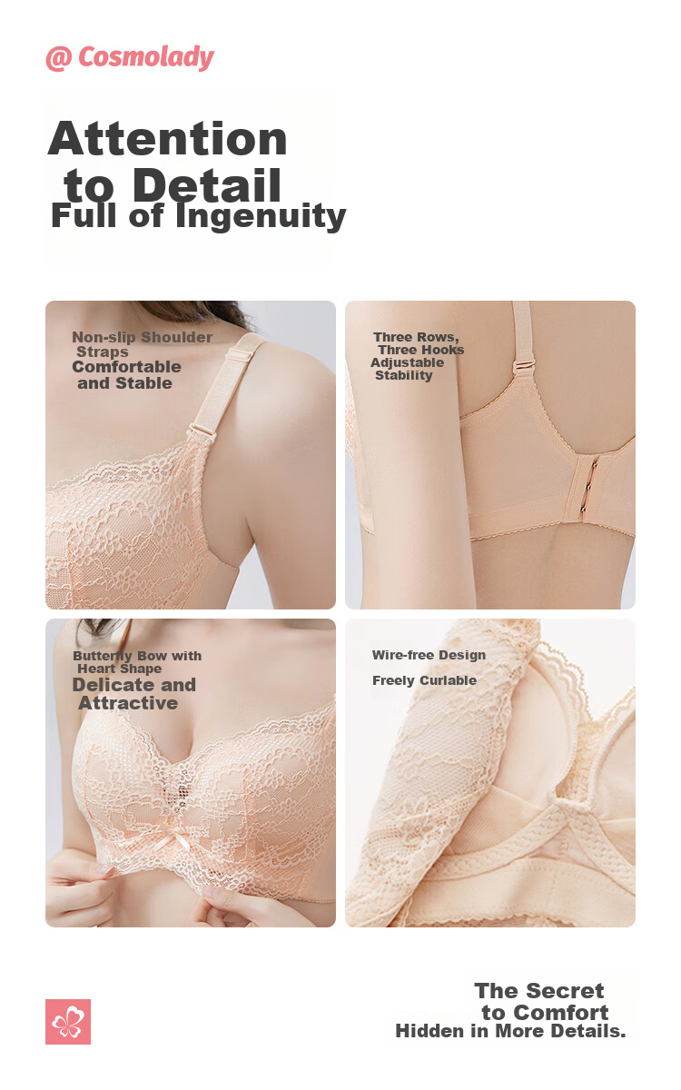 Urban Beauty Women's Close-Fitting Wireless Breathable Patent Side-Push Gathered Lace Sexy Bra Set 2B25W2 10