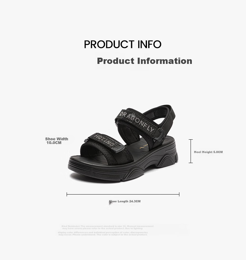Red Dragonfly Women's Sports Sandals Summer New Thick Sole Magic Tape Beach Shoes WTK25355 Black Size 37 2