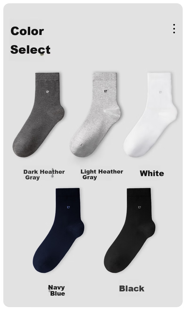 Pierre Cardin Men's 100% Cotton Socks Four Seasons Antibacterial Odor-Resistant Mid-Calf Seamless Autumn Winter Business Cotton Socks Gift Box 15
