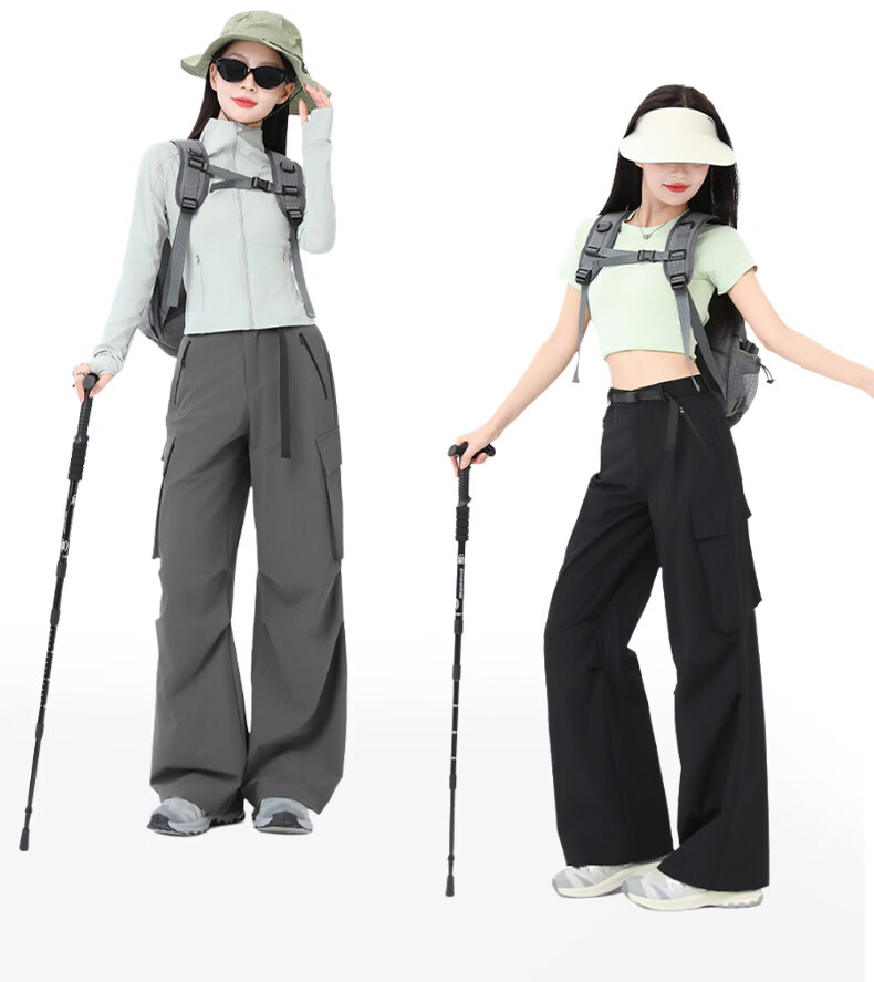 Xueqiman Women's Work Pants 2026 Summer New High-Waist Paratrooper Pants Windproof Waterproof Outdoor Hiking Sports Shell Pants 11