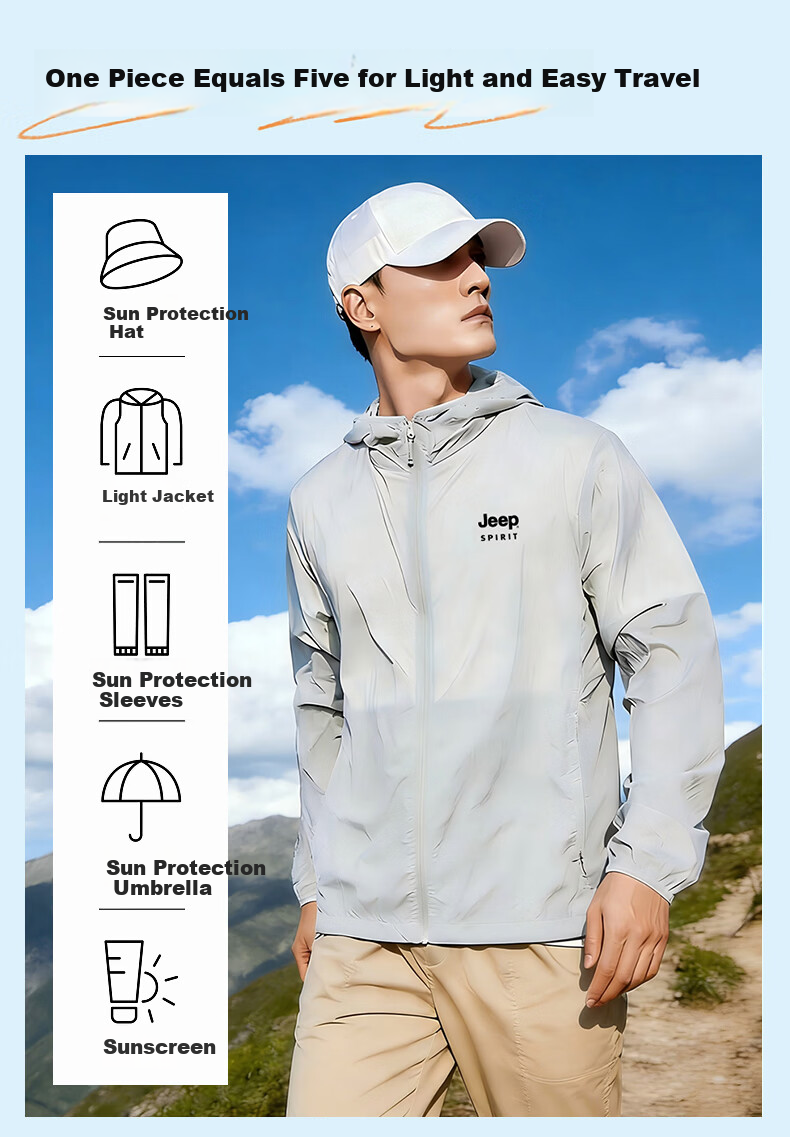 JEEP SPIRIT Men's Summer Ice Silk UV Protection Ultra-Thin Breathable Sun Protection Jacket Fishing Skin Coat 13