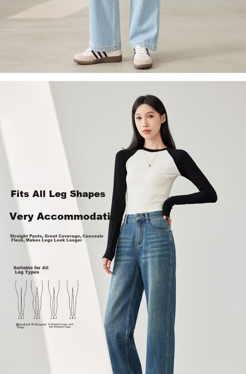 LangSha Straight-Leg Jeans for Women, Color-Fast High-Quality Spring And Autumn Long Pants, 2025 Loose Slim Wide-Leg Trousers 3