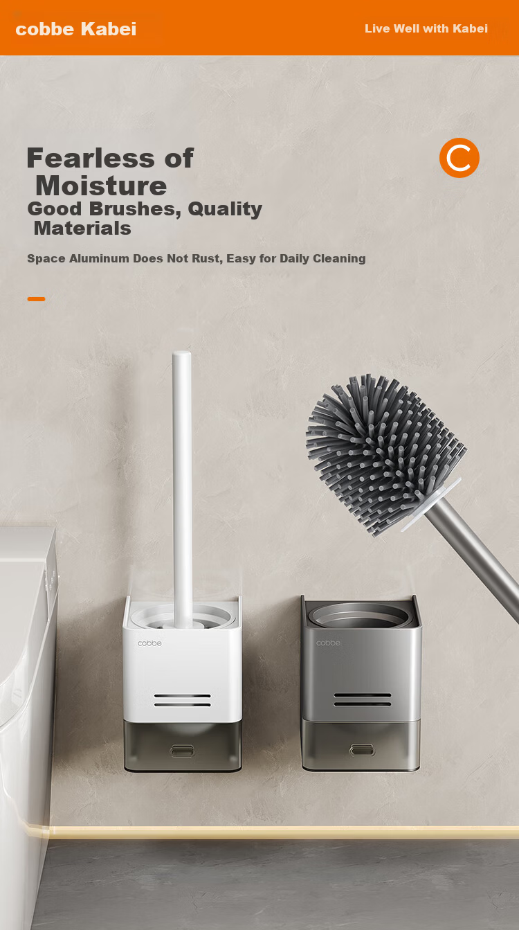 Cobbe Toilet Brush, No Drilling Required, Wall-Mounted Storage Rack, Space Aluminum Gunmetal Gray, Bathroom Silicone Brush, Toilet Cup Holder 8