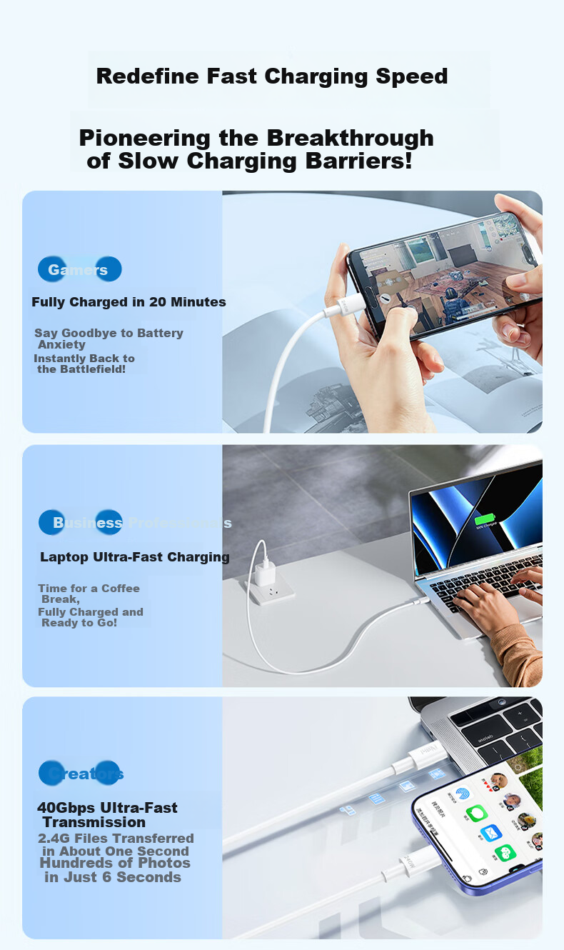 Dual-Head Type-C 240W Fast Charging Cable for Apple iPhone 17/16/15, Huawei, Honor, Xiaomi Realme Tablets, MacBook Laptop 2m 4