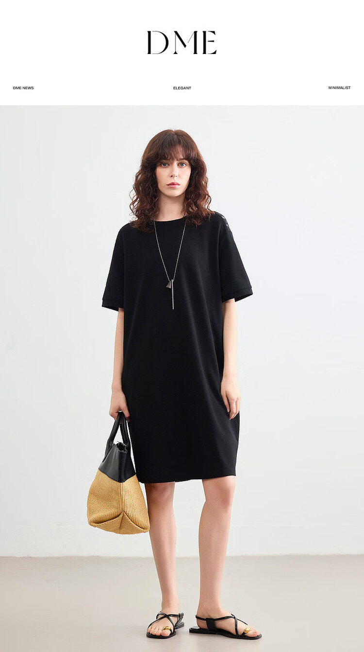 Demana Cloud Soft Cotton Series Summer Lazy Casual Round Neck Lace Splice Loose Slim Petite Women's Dress 1