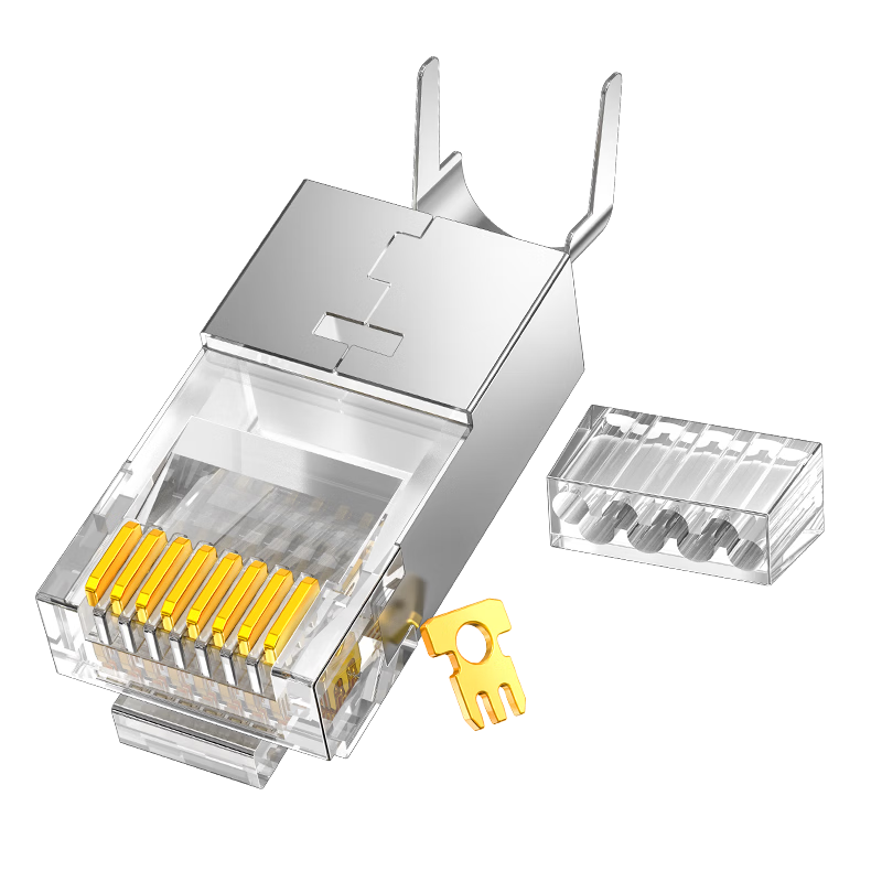 CHOOSEAL (CHOSEAL) Category 7 Ethernet Cable Connector, Engineering Gold-Plated 10 Gigabit Shielded 30U RJ45 Network Crystal Connector CAT7 Two-Piece Computer Network Connector, 50 Pieces QS9097