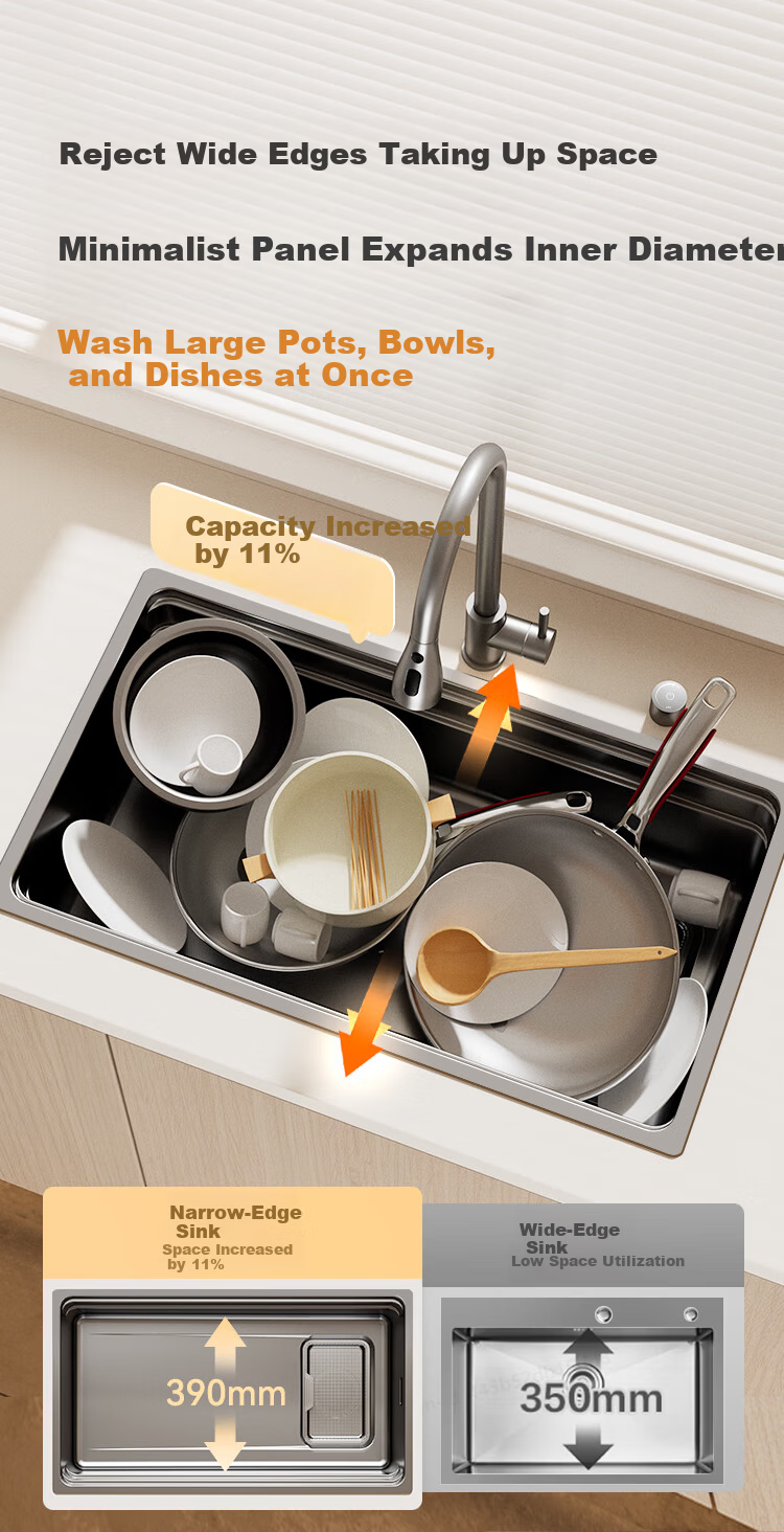 JD Jingzao Pure Titanium 0-Coating Large Single Bowl Kitchen Sink Anti-Grease Water Drainage Basin 76*43 with Faucet 5