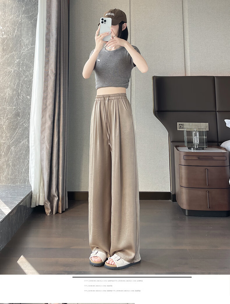 Xueqiman Acetate Satin Chinese Style Wide-Leg Pants 2026 Women's New Cool Draped Slim Casual Trousers 26