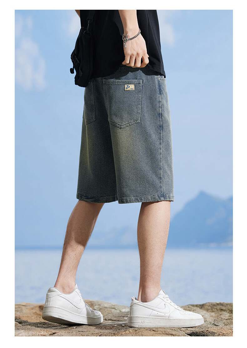 Jeanswest Men's Denim Shorts 2026 Summer Thin Starry Pattern Loose American Style Five-Point Mid-Length Shorts Light Blue 30 10