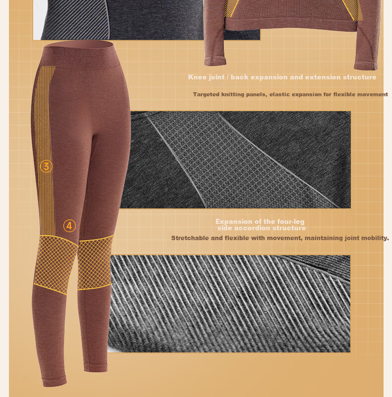 GRACEWELL Women's Thermal Sportswear Autumn Winter Wool Heat Retaining Slim Fit Base Layer Set Autumn Top and Bottom Cocoa Brown F 17
