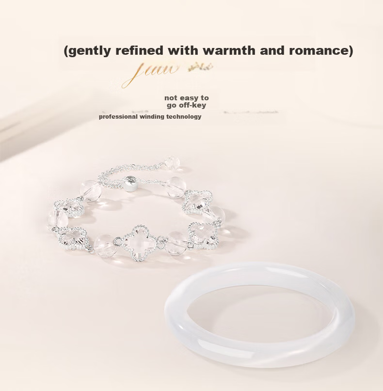 Jinliufu Lucky Four-Leaf Clover Crystal Bracelet Women's Bangle Chinese National Trend Cat's Eye Glass Set Birthday Gift for Girlfriend 11