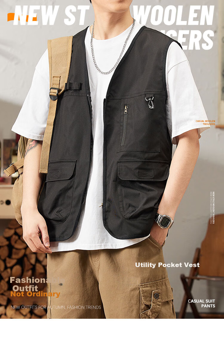 TUCANO Men's Summer Outdoor Workwear Vest Fashionable Sleeveless V-Neck Jacket Military Green 3XL 1