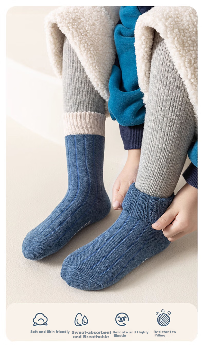 Miiow 5 Pairs Kids Socks Boys Autumn Winter Thickened Fleece Mid-Calf Cotton Terry Warm Socks for Older Children and Teens 1