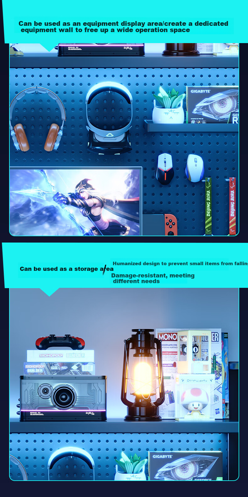 Shanshan Wooden Desktop Bookshelf Storage Rack Pegboard Multi-layer Gaming Desk No-drill Organizer Rack 5