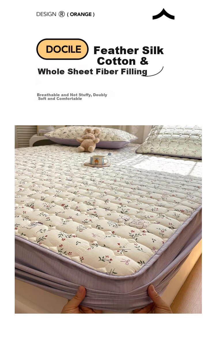 MUJI A-Class 100% Cotton Quilted Fitted Sheet Single Piece Pure Cotton Mattress Protector Cover 1.8x2m Bed 6