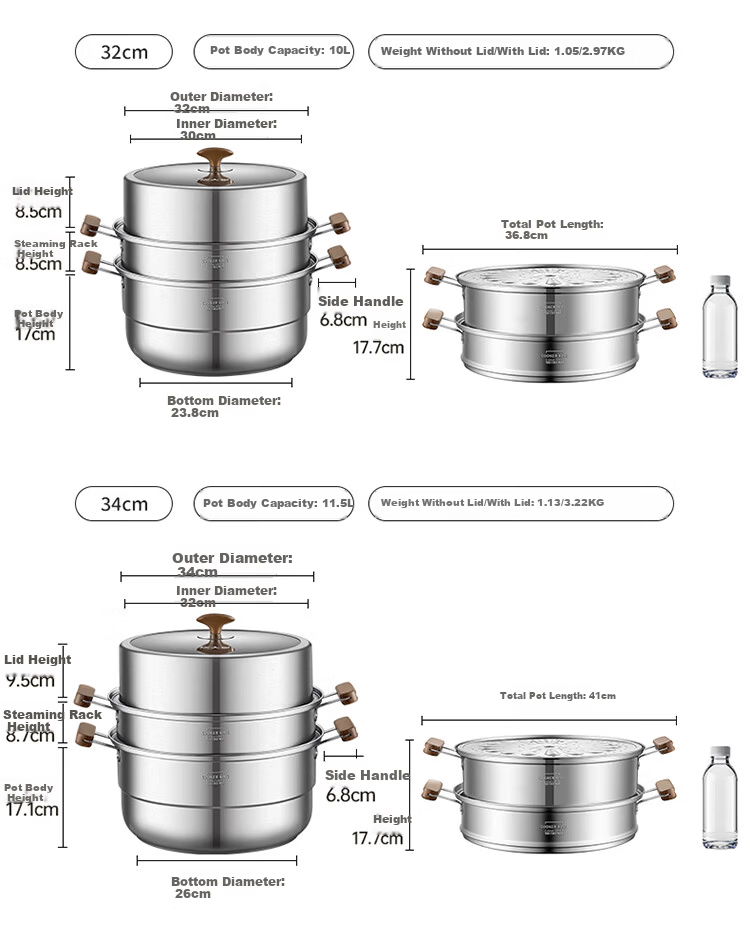 COOKER KING 316L Stainless Steel Three-Layer Steamer Pot with Composite Bottom, Household Soup Pot, Visible High Dome Lid, 30cm 16