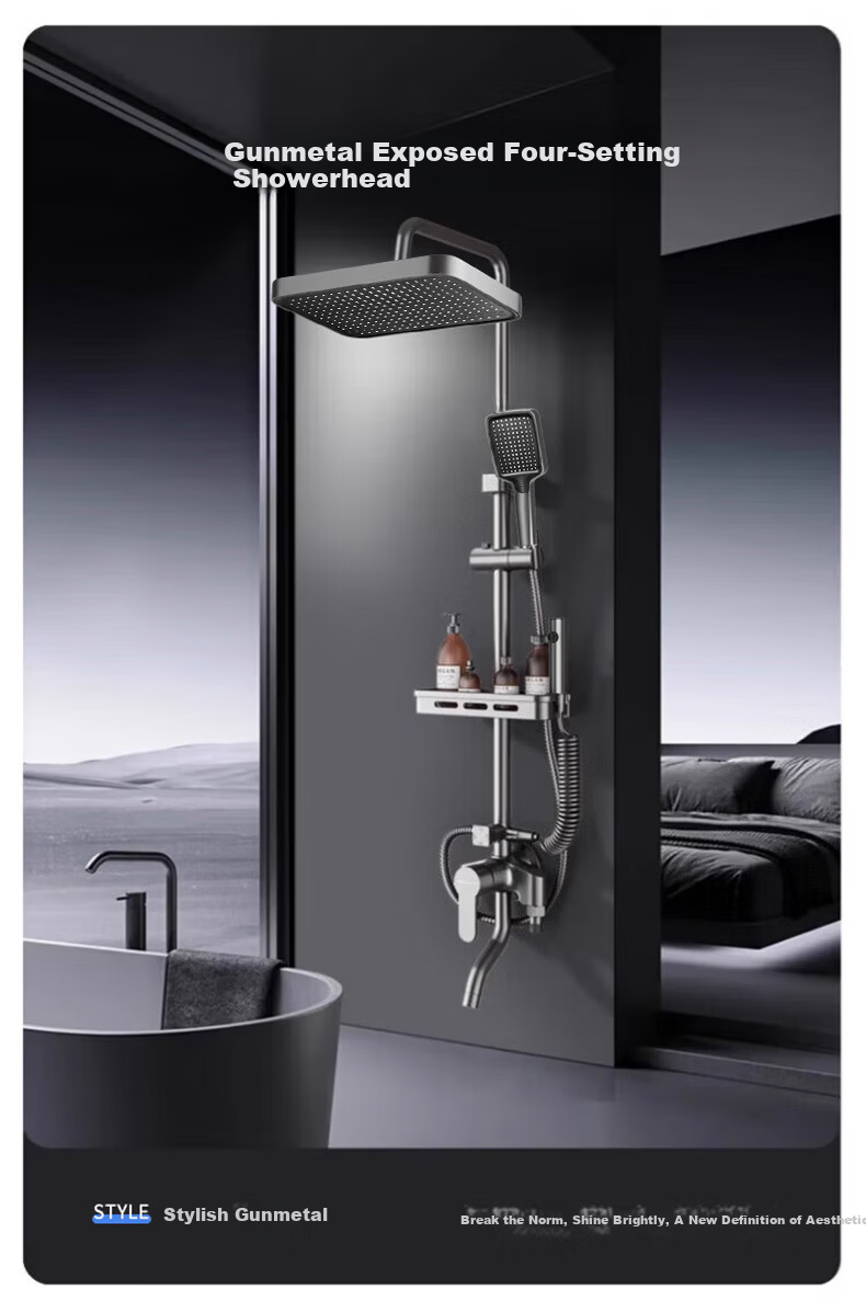 Vanward Surface-Mounted Shower Set Full Copper Faucet Pressurized Technology Bathing Rain Shower Set Home Gun Gray 6