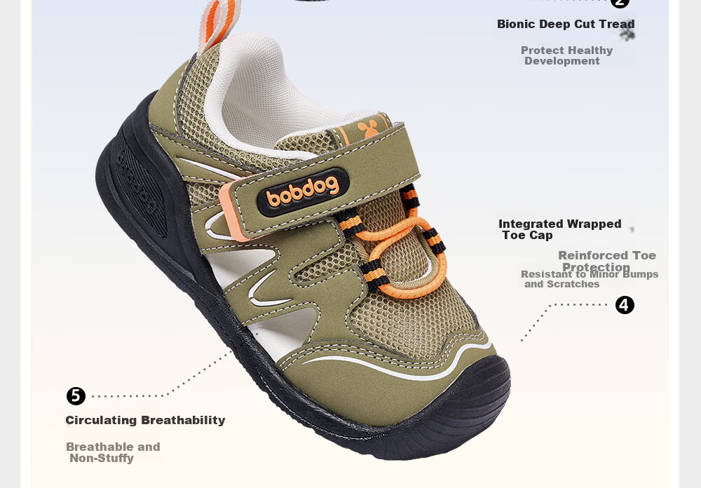 BOBDOG Toddler Baby First Walking Shoes Children's Sandals Infant Boys Girls Functional Shoes White Pink Size 25 6