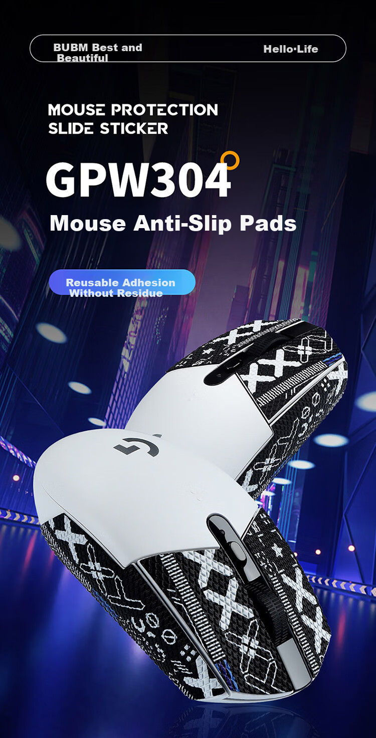 Biyoumei GPW Anti-Slip Sticker G304 Sweat-Absorbing Side Grip G102 Sticker Gaming Matte Anti-Slip Sweatproof Wired Wireless Mouse Sticker Black Printed Set 1