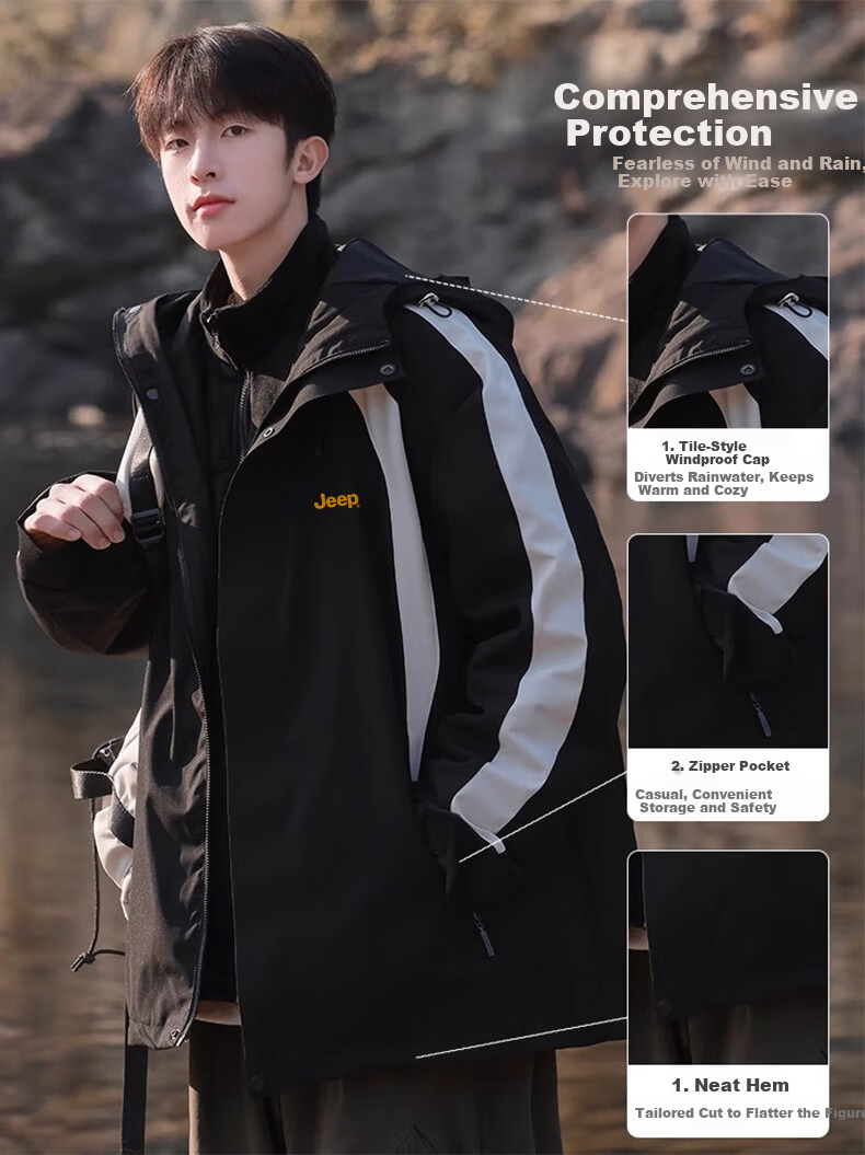 JEEP Men's Outdoor 3-in-1 Windproof Mountaineering Jacket Casual Men's Jacket 7