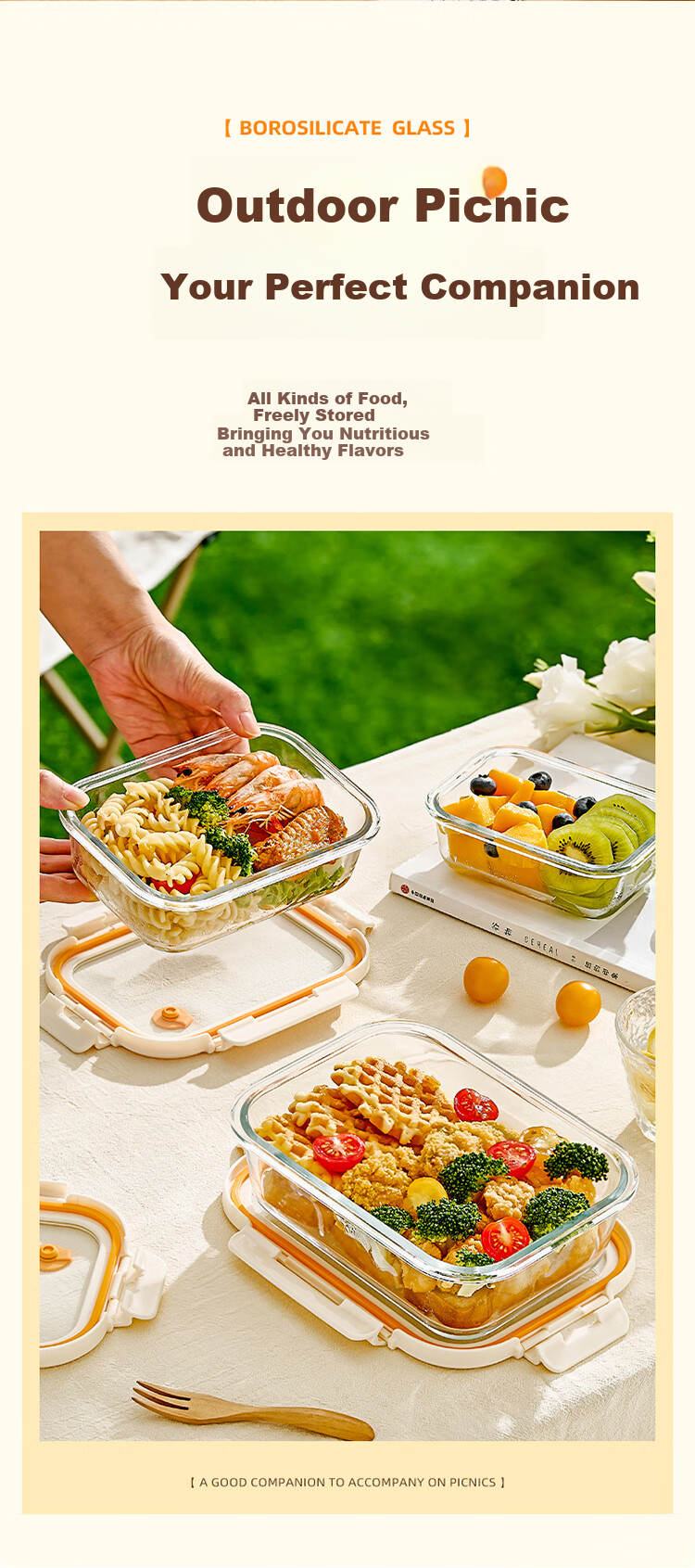 Cilock Heat-Resistant Glass Lunch Box for Office Workers Microwaveable Bento Box Glass Food Storage Container (with Utensil Bag) 6