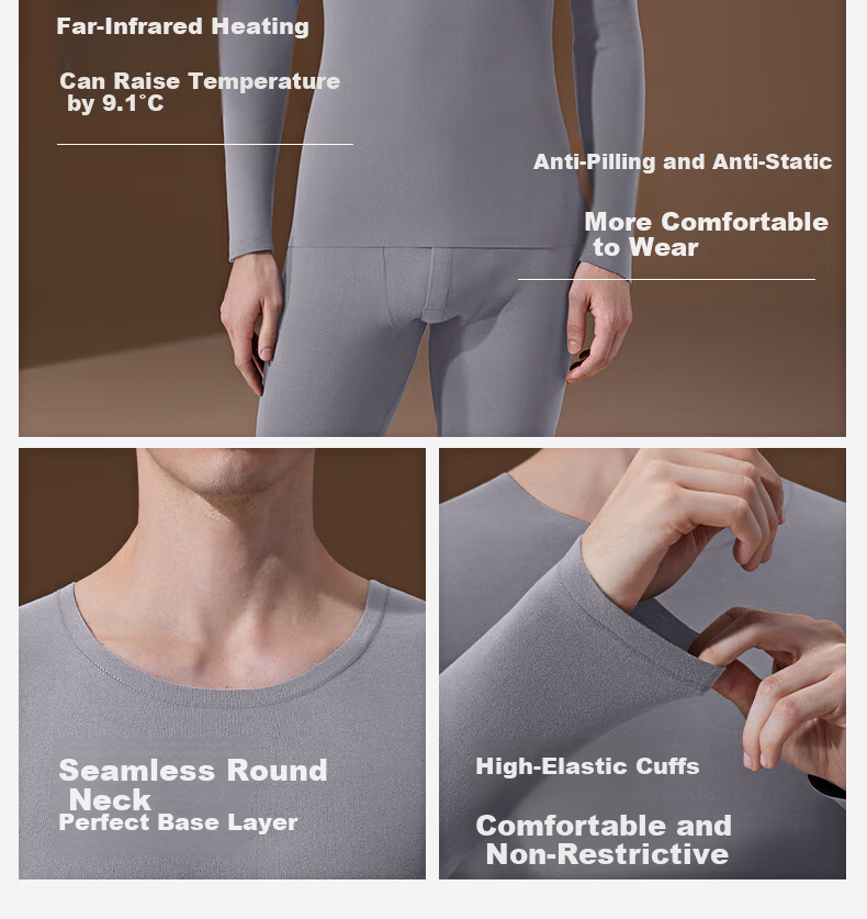 Modal Class A Seamless Brushed 10A Antibacterial Mite-Resistant Thermal Men's Fleece-Lined Thermal Underwear Set Autumn Shirt and Pants for Men 5