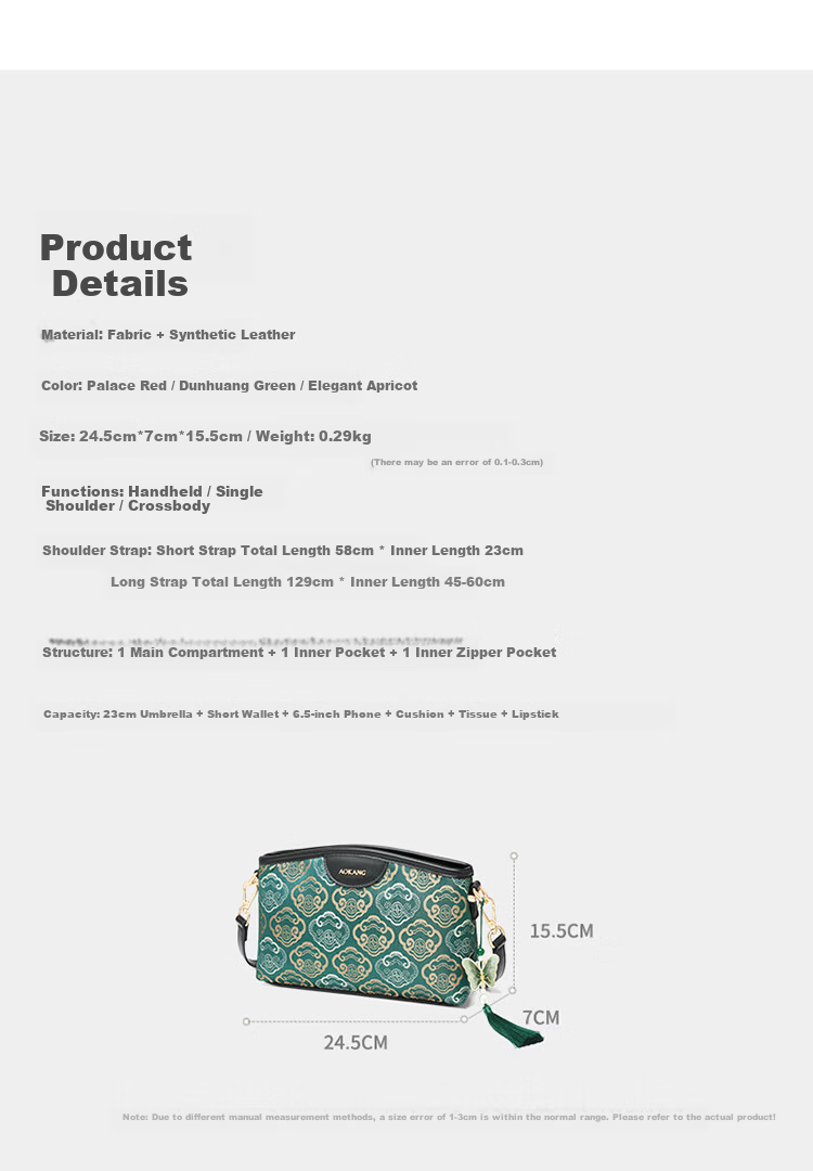 Aokang Women's Bag Trendy National Style Embroidered Small Square Bag Light Luxury Crossbody Shoulder Bag Birthday Gift for Mom and Wife 8