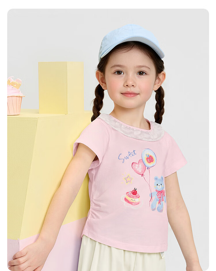 Balabala Girls' Short Sleeve Set Children's Baby Two-Piece 2026 New Summer Delicate Ruffle T-Shirt and Pants Sweet Style 22