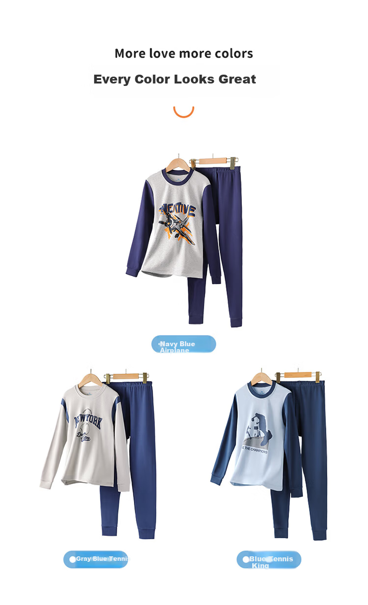 Bingxue Mian Cotton Kids Thermal Underwear Set Boys Pure Cotton Class A Autumn Clothes and Pants 7A Antibacterial Boys Mid to Big Kids Cotton Sweater 13