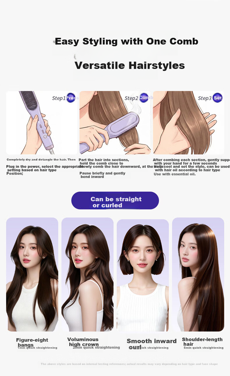 KONKA Ionic Hair Straightening Brush Fast Heating Dual-Use Straight and Curl Volumizing Styling Comb High Crown Dormitory 2-Minute Magic Gift for Girlfriend 18
