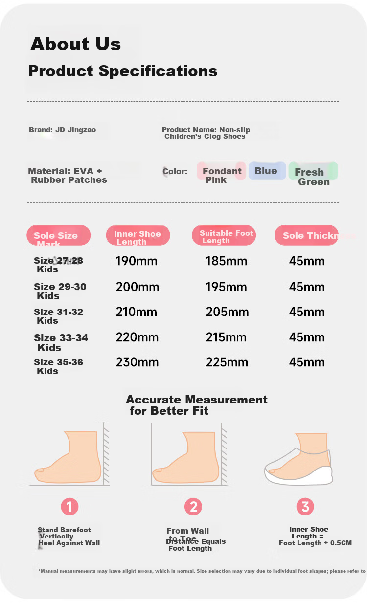JD Original [Professional Non-Slip] EVA Children's Slippers, 3-6 Years Old Kids' Clogs, Children's Sandals, Summer Pink, Size 29-30 11