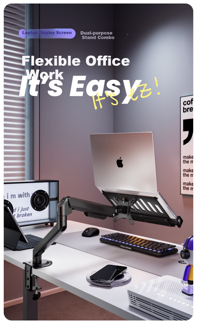Brateck Beihu Laptop Stand Notebook Computer Stand Monitor Arm Mechanical Arm Floating Bracket Riser E350ez Obsidian Black + APE40 1