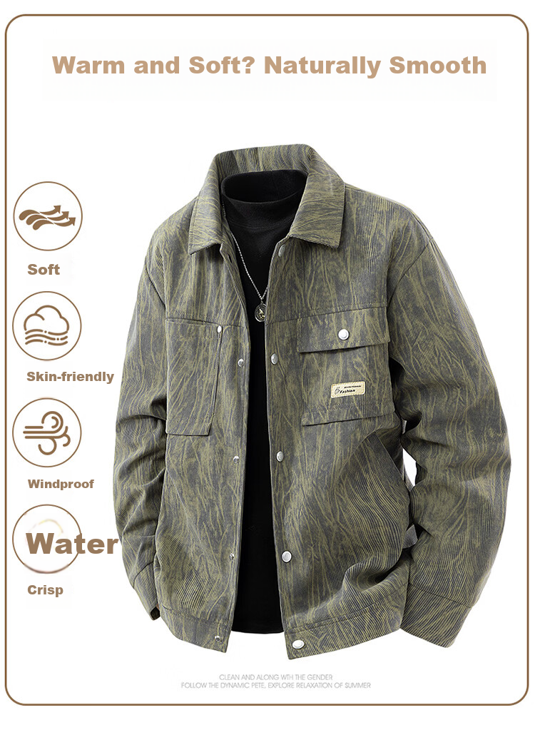Pierre Cardin Men's Spring Autumn Loose Warm Workwear Jacket Trendy Retro Clothing Military Gray Regular 4XL 3