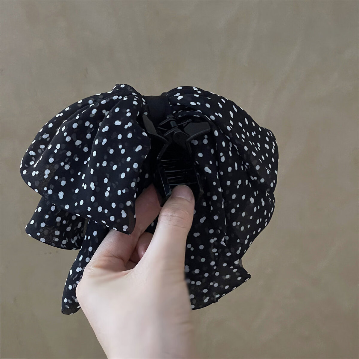Dongyi Selected Vintage Polka Dot Three-Layer Tulle Bow Ponytail Clip Half-Up Hair Bun Shark Clip Hair Accessories 3