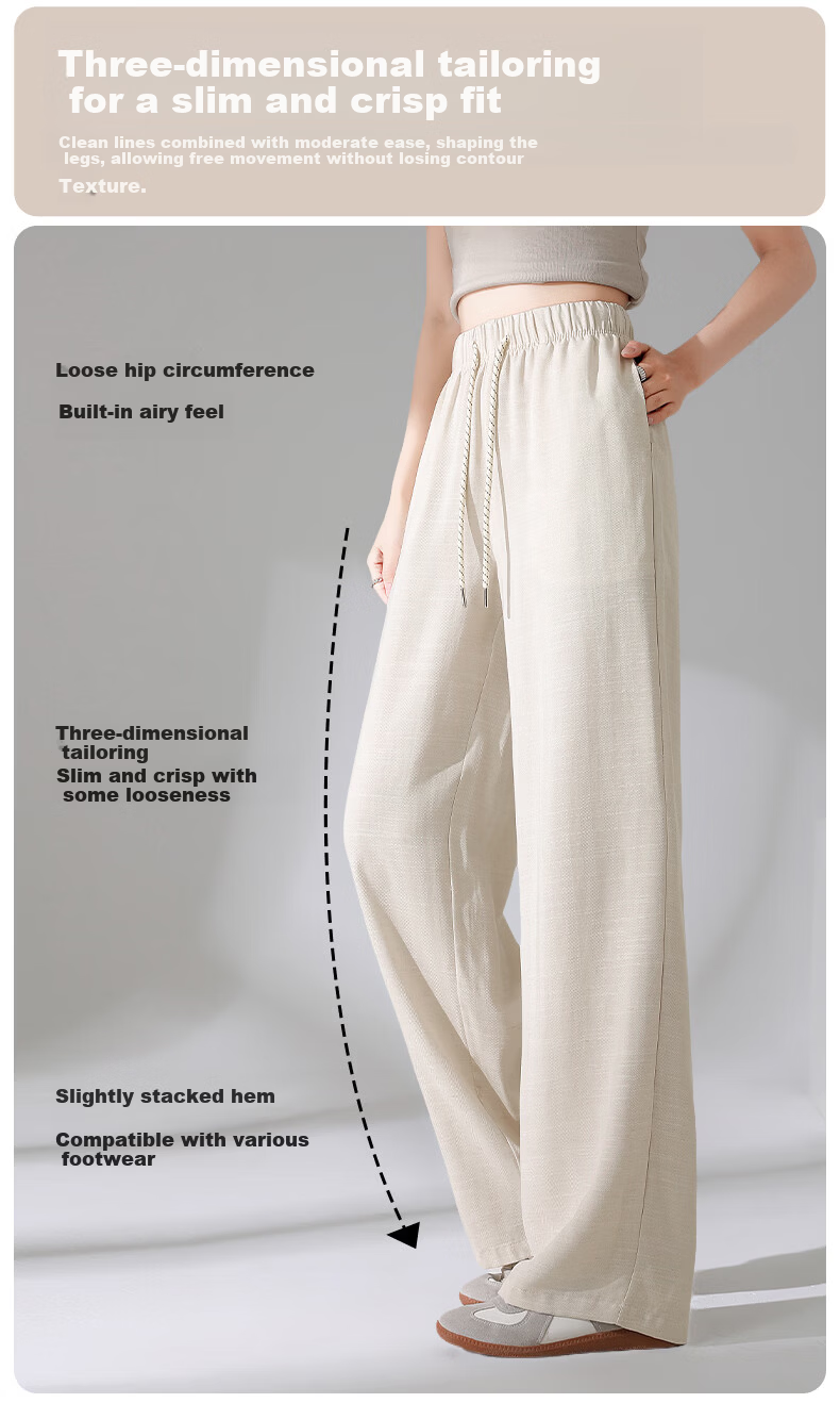 Miiow Lenzing Tencel Linen Wide-Leg Pants for Women Summer Loose Fit Spring Autumn Draped Casual Pants 2026 New Wrinkle-Resistant Model 12