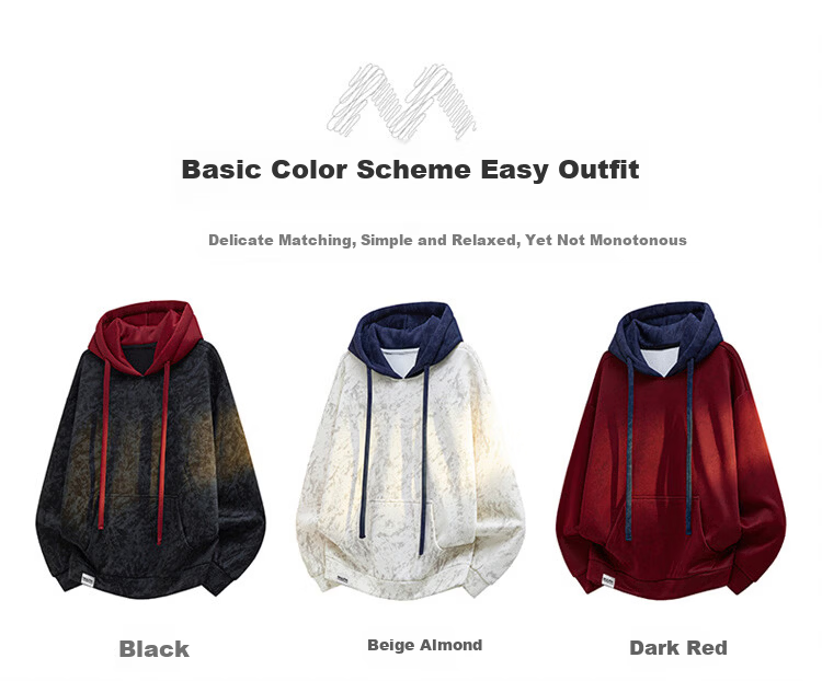 MARK FAIRWHALE Men's Hooded Colorblock Casual Sweatshirt Spring Autumn Loose Fit Jacket Beige 5XL 2