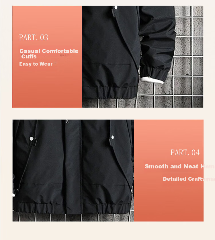 TUCANO Men's Spring Autumn Loose Workwear Jacket Hooded Windproof Outdoor Coat Trendy Black XL 2
