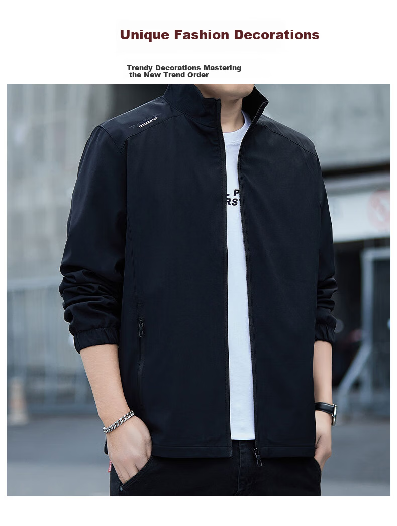 Romon Men's Jacket Spring Versatile Comfortable Business Casual Stand Collar Executive Coat Black 3XL Model 2366 6