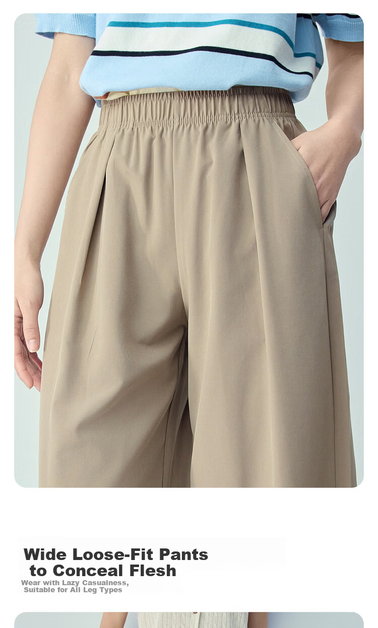Giordano Women's Loose Fit Four-Way Stretch Pleated Casual Pants Elastic Waist Wide-Leg Trousers 13416217 5