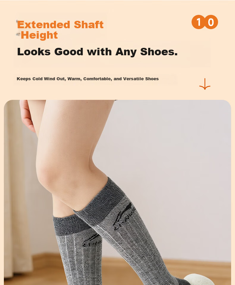 Li-Ning Wool Socks Unisex Winter Thermal Insulated Mid-Calf Heated Terry Sports Socks 11