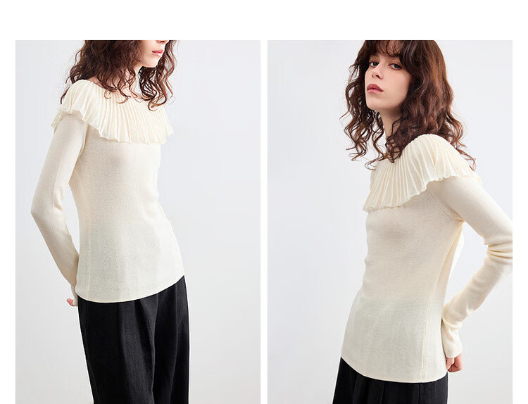 Demana Women's Elegant Spring Off-Shoulder Ruffle Slim Fit Knit Sweater with Mulberry Silk and Wool 9