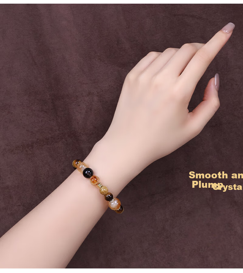 Mofan Tiger Eye Stone Yellow Rutilated Quartz Multi-Crystal Double Circle Zodiac Year Lucky Bead Bracelet Birthday Gift for Couples 4