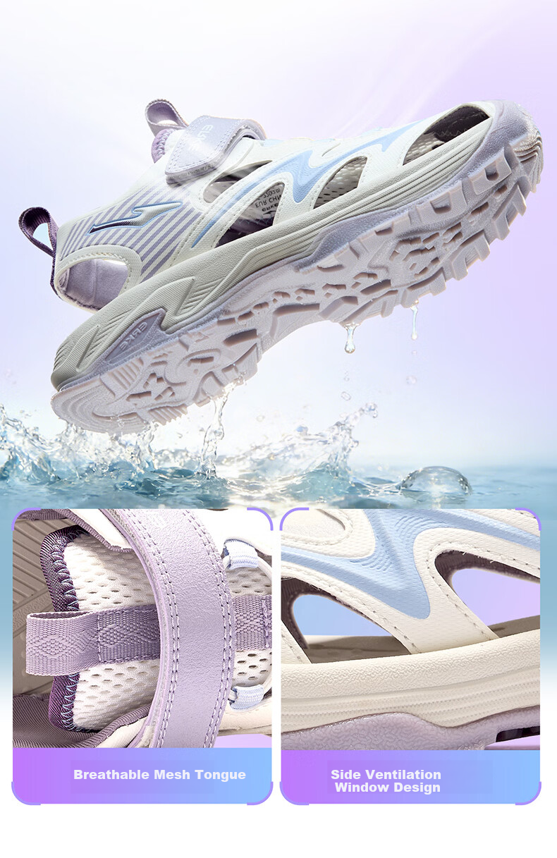 ERKE Kids Sandals Boys and Girls Closed-Toe Anti-Collision Sandals Microcrystalline White/Pink Frost Color Size 34 10
