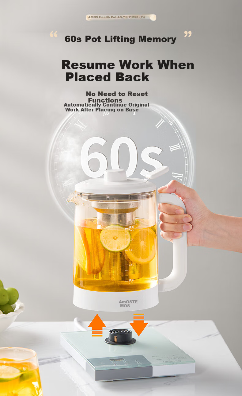 Amos Pure Titanium Health Kettle 1.2L Household Tea Kettle Baby-Grade 316 Electric Kettle Fully Automatic Insulation Appointment Flower Tea Kettle AS-YSH1258(Ti) 11