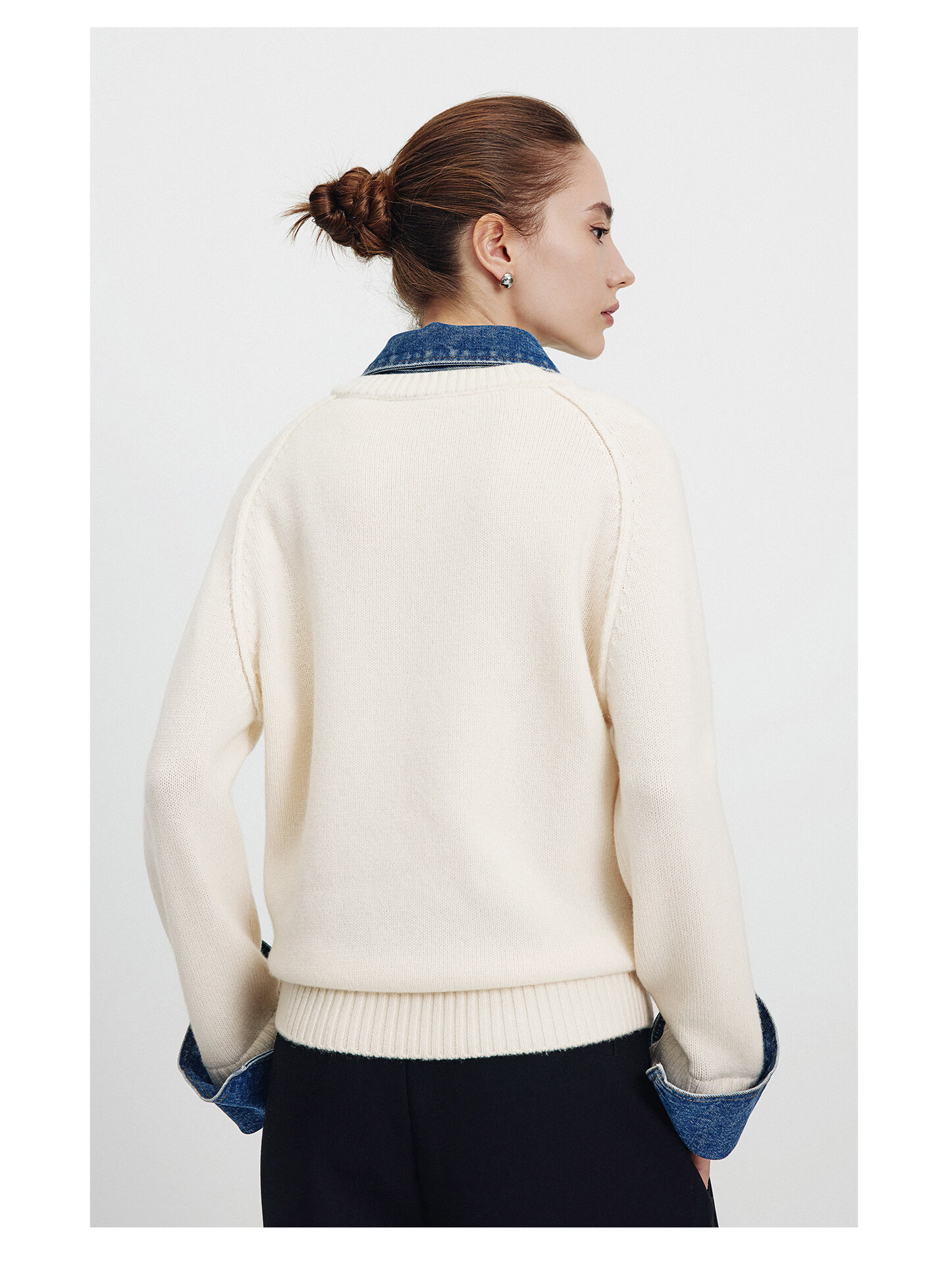 Navikail Italian Small Sailboat 25th Anniversary New Knit Sweater Women Loose Denim Patchwork Wool Sweater 2334015502 26