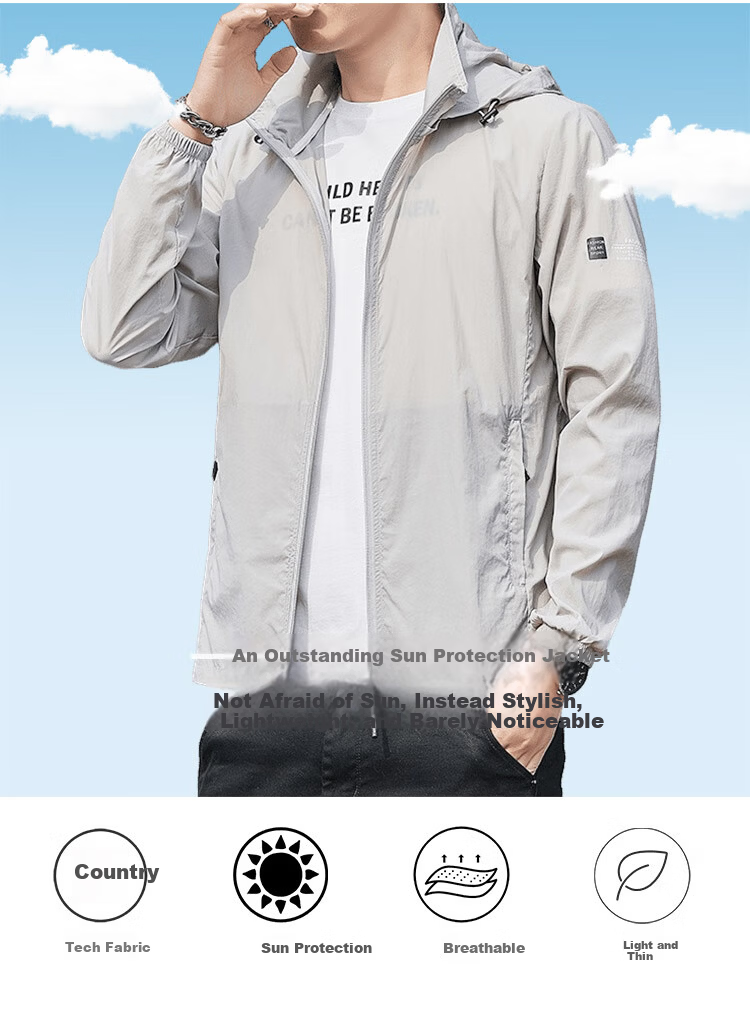 TUCANO Men's Outdoor Sun Protection Ice Silk Jacket UV Protection Lightweight Skin Jacket White 5XL 2